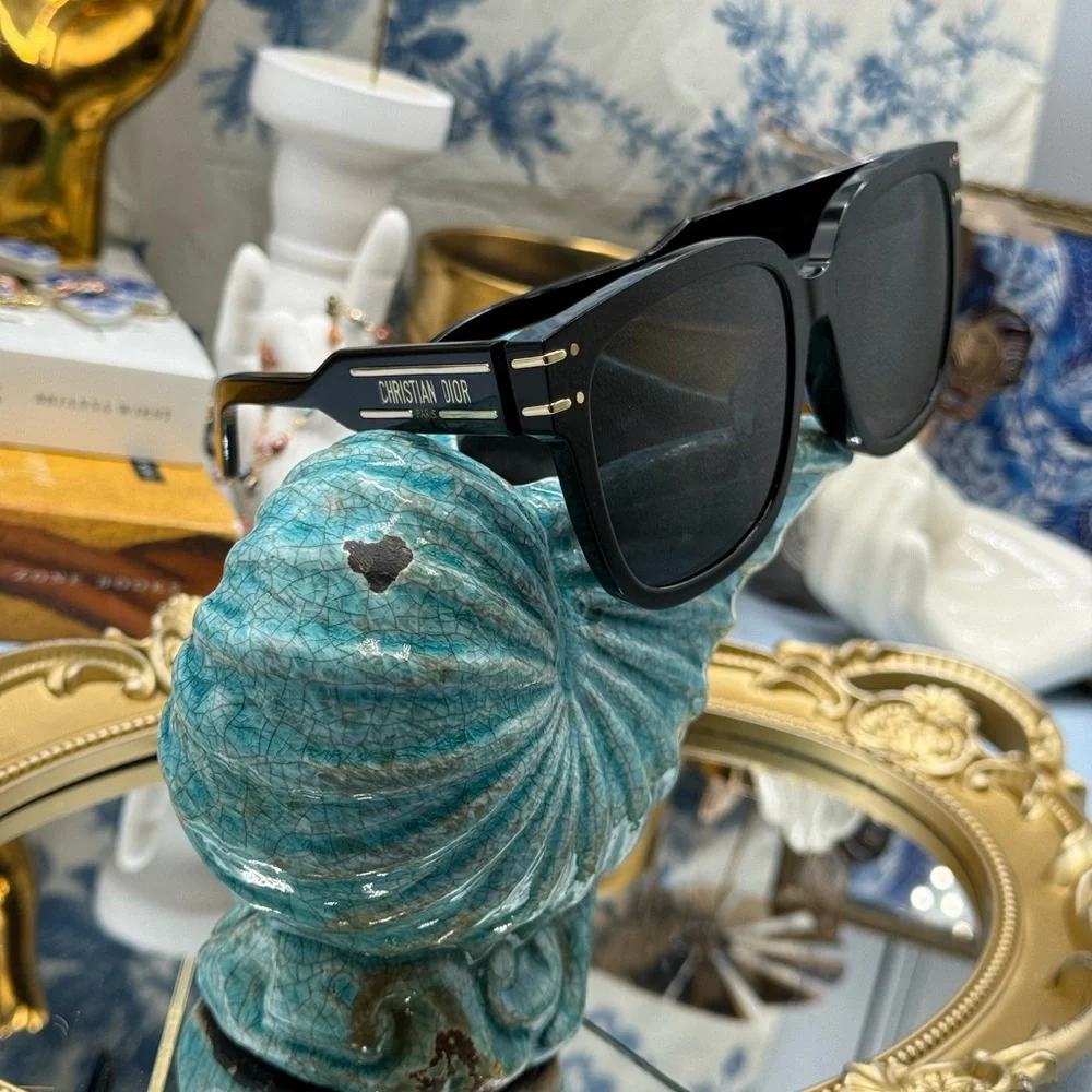 Dior Black and Gold Logo Cat-Eye Sunglasses